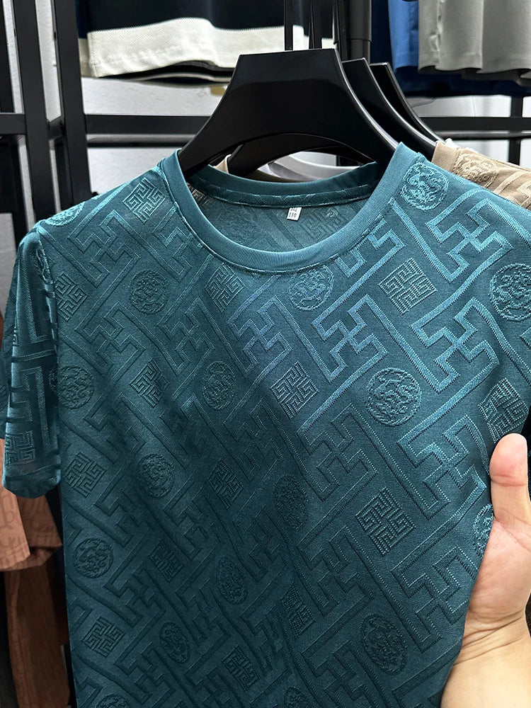 Silk Breathable Short Sleeve Men O-neck Top Cool Comfortable T-shirt