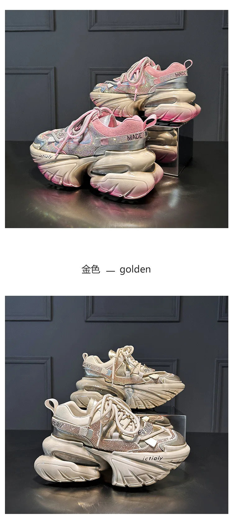 High Heels Platform Chunky Sneakers Unique Design Real Leather Trendy