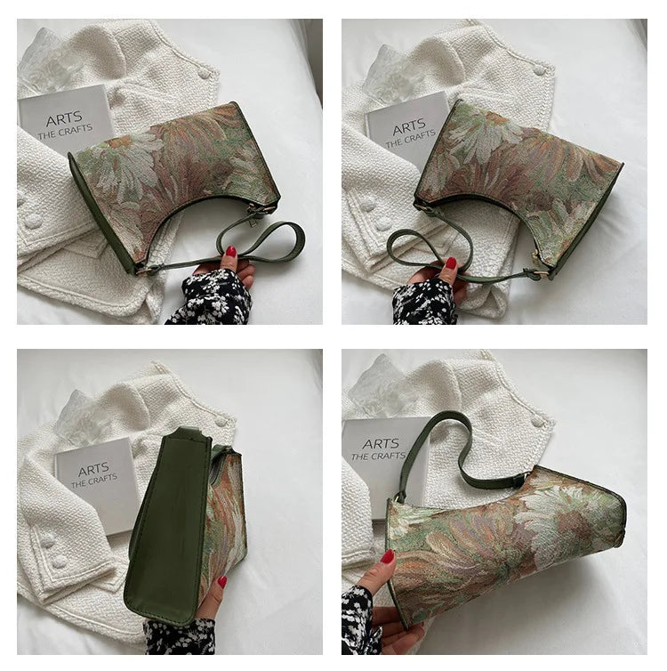 Women's Underarm Bags Autumn 2023 Trendy New Oil Painting Shoulder Bag Cute Simple Handbags and Purses Female Travel Small Totes