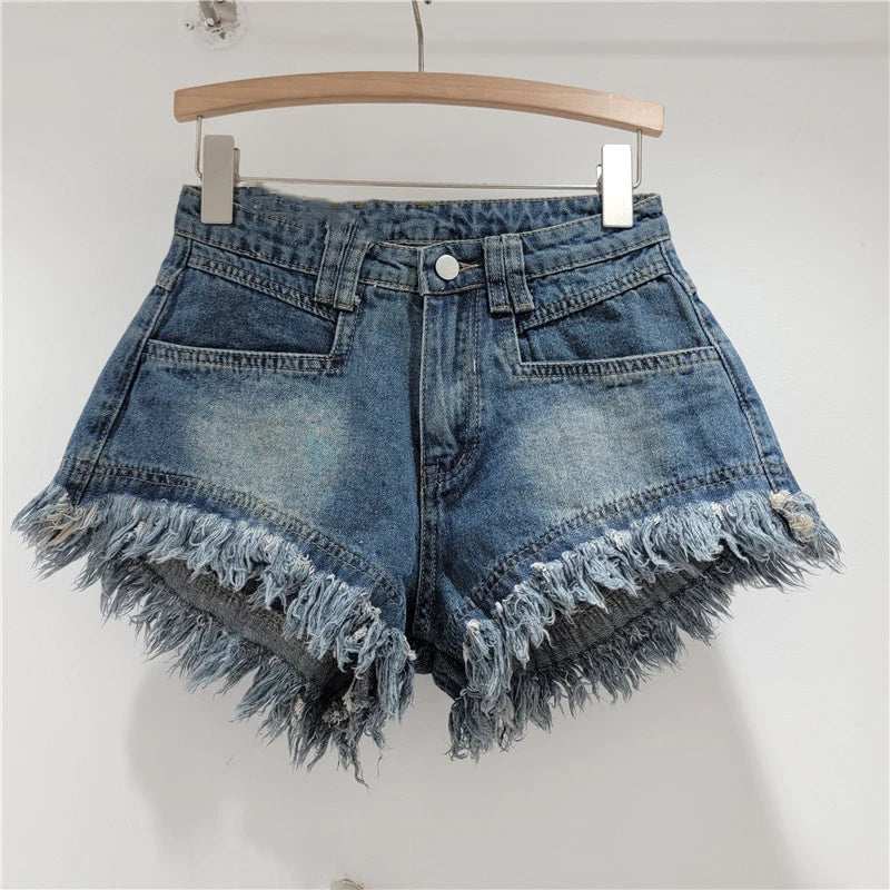 Denim Shorts Pants Low Rise Slim Lady Crop jeans Distressed Chic Casual Short Trousers