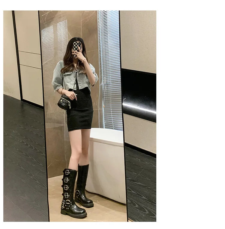 Lady Boots Women's Rubber Luxury Designer Square Toe Winter Footwear Boots