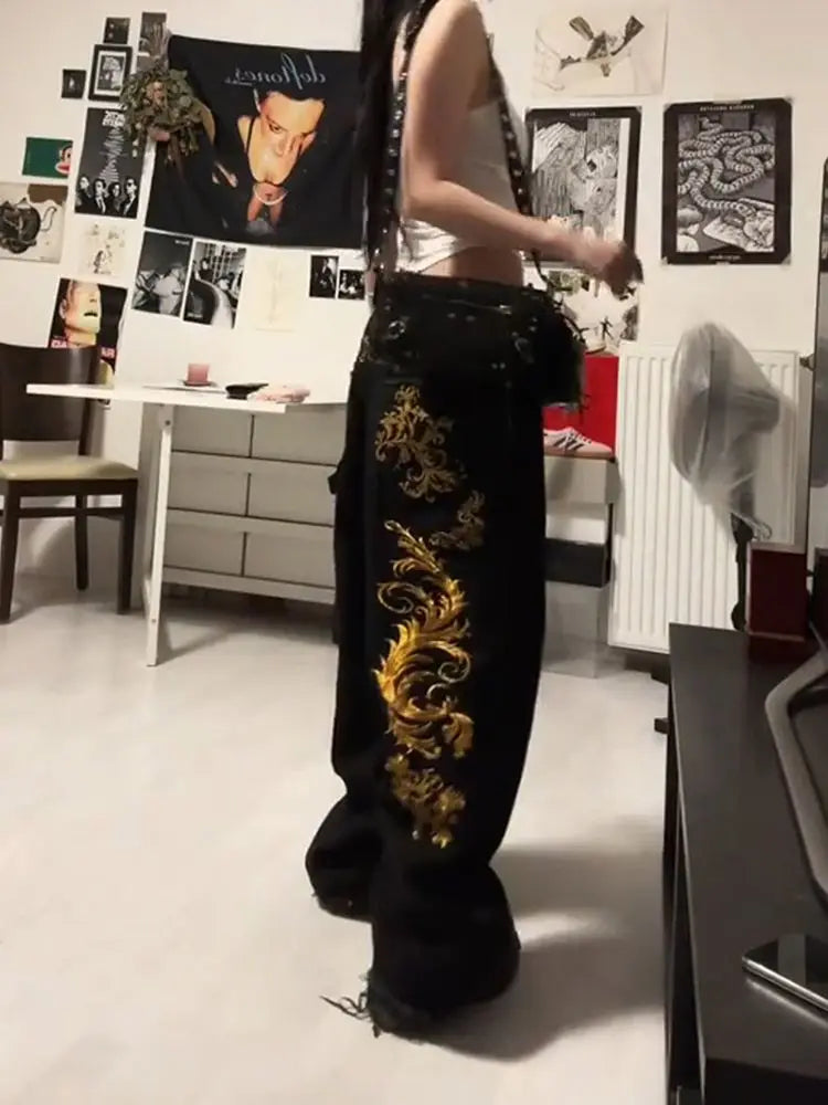Dragon Print Straight Jeans Harajuku Hip Hop Y2k Pants Baggy Jeans