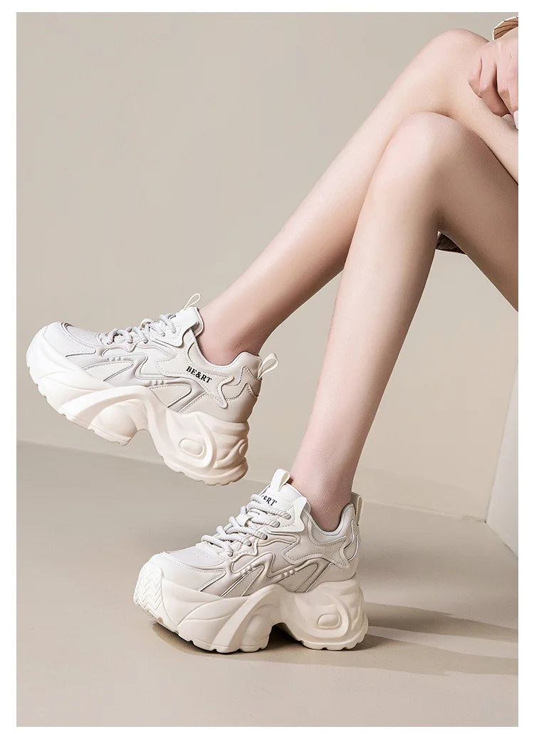 Air Mesh Genuine Leather Vulcanize High Brand Comfy Chunky Sneaker Loafer Platform Women Shoes