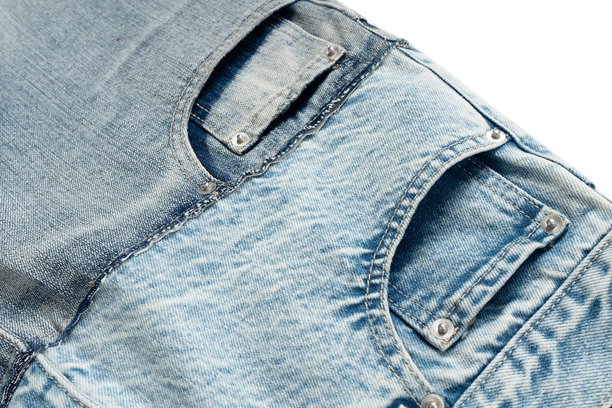 CUT-UP Double-layer Double Waist Patchwork Baggy Jeans for Men and Women Straight Casual Loose
