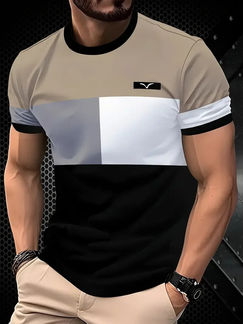 Classic Summer Men's T-shirt Loose Street Stripe Print Short Sleeve Round Neck