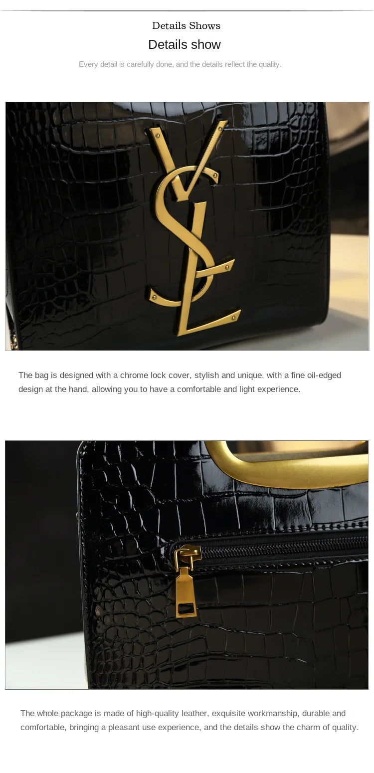 High-grade light luxury handbag Tote bag women's crocodile print single shoulder crossbody bag black Burgundy black-Burgundy-
