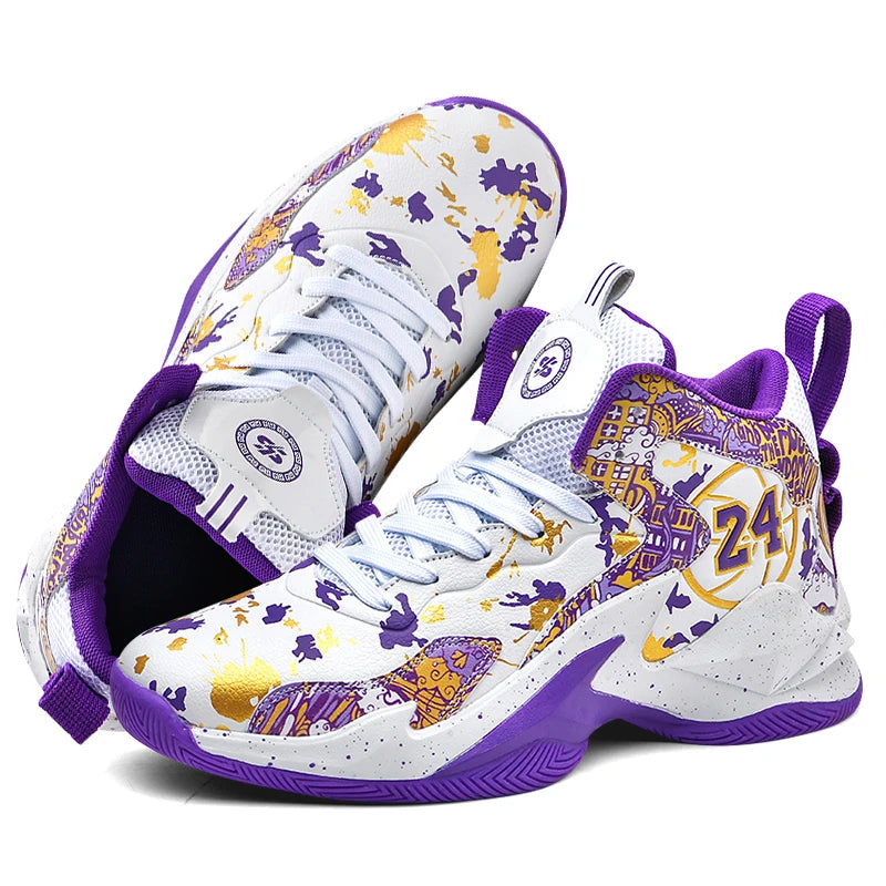 Men's Basketball Breathable Outdoor Shoes Fashion Graffiti Training Shoes White Purple United States