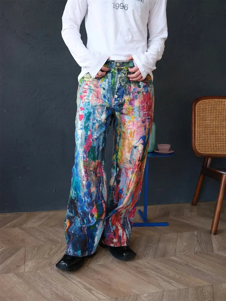 Graffiti Painting Baggy Jeans Pants For Men Designer Wide Leg Denim Trousers Multicolour / S / CHINA Multicolour / M / CHINA Multicolour / L / CHINA Multicolour / S / CHINA-Multicolour / M / CHINA-Multicolour / L / CHINA-Multicolour / XL / CHINA-Multicolour / 2XL / CHINA-Multicolour / 3XL / CHINA-
