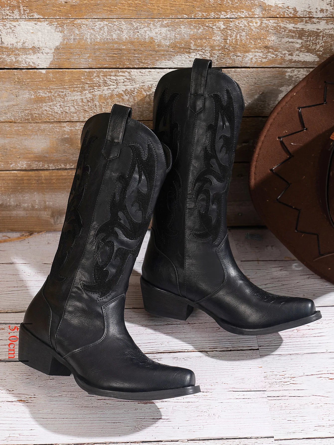 Women's Boots with Leather Embroidered Thick Heel Square Toe Western Cowboy Boots