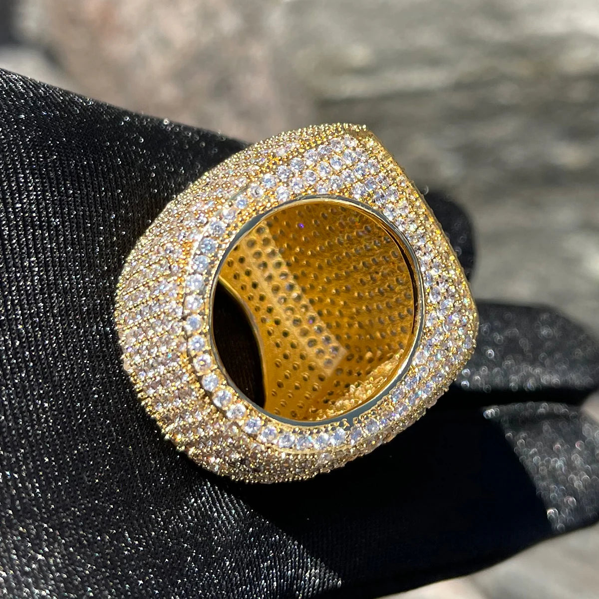 Bubble Letter Iced Out Ring for Men Real Gold Plated Prong Setting Copper CZ Stones