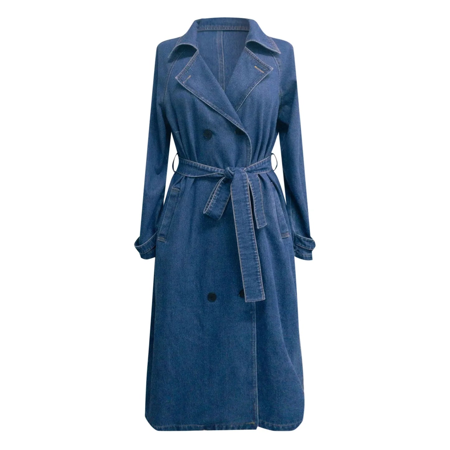 Jean Jacket Midi Loose Double Breasted Denim Jacket Ladies Autumn Trench