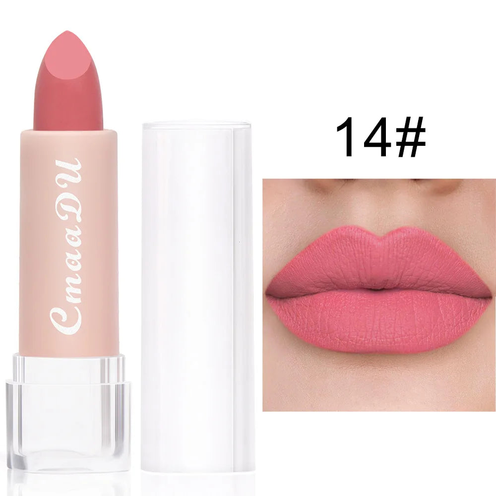 1PC Matte Nude Lipstick Waterproof Long Lasting Non-stick Red Pink Velvet Lipsticks Women Makeup Cosmetic 15 Colors 13 14