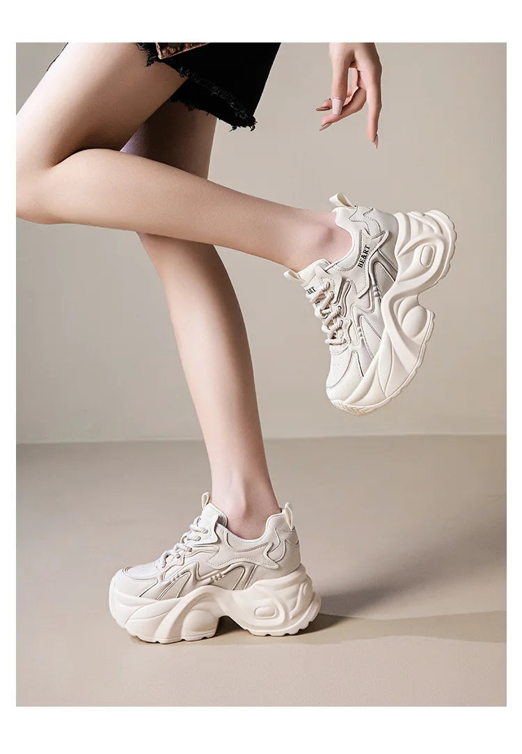 Air Mesh Genuine Leather Vulcanize High Brand Comfy Chunky Sneaker Loafer Platform Women Shoes