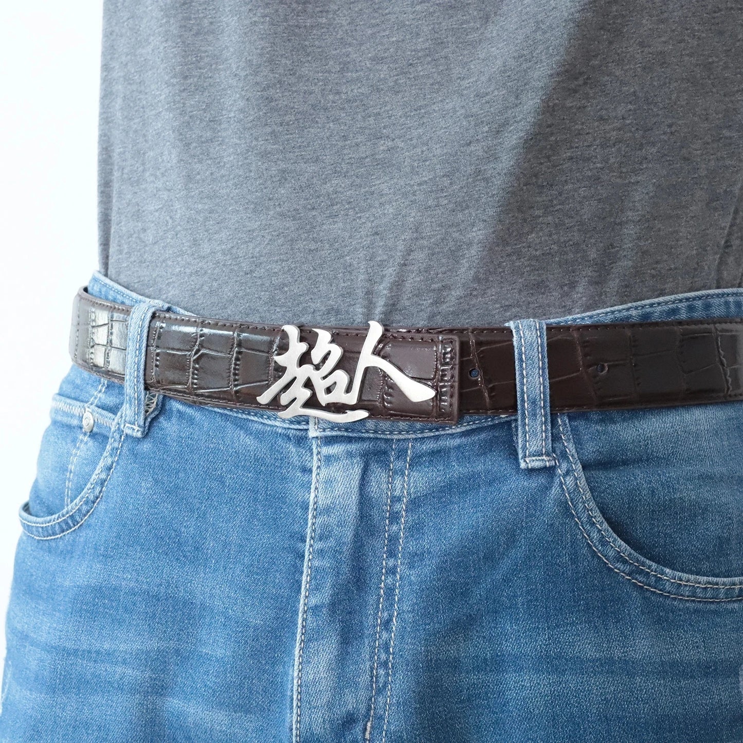 Personalized Customized Multi -language Text Belt Buckle Crocodile Pattern Pu Leather