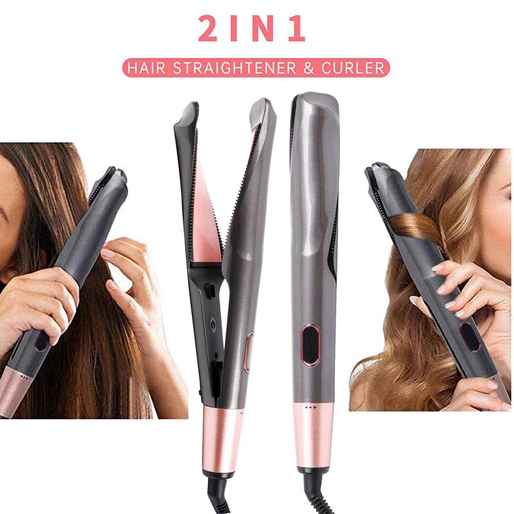 2 in 1 Hair Straightener And Curler Twist Straightening Curling Iron Professional Negative Ion Fast Heating Styling Flat Iron - Fashionqueene.com