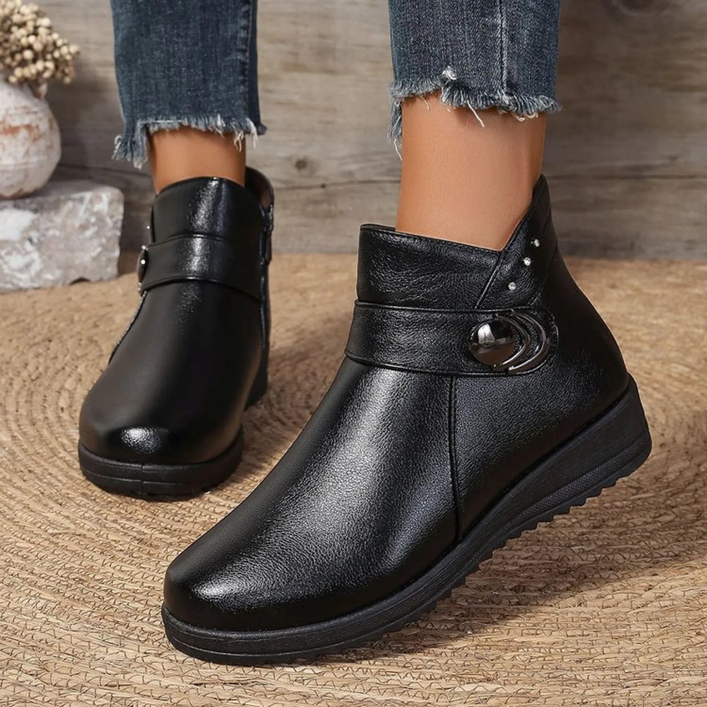 Square Heel Pu Boot Plus Size Comfortable Round Toe Ankle Boots Low Heel Brown / 36 / United States Brown / 37 / United States