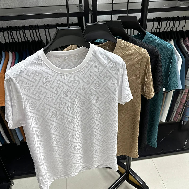 Silk Breathable Short Sleeve Men O-neck Top Cool Comfortable T-shirt