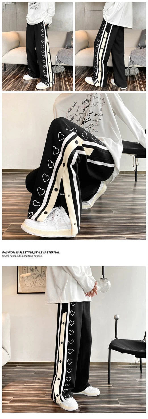Harajuku Wide leg Sweatpants Oversize Men Side Button Baggy Pants Casual Sport Split Basketball Women Track Trousers
