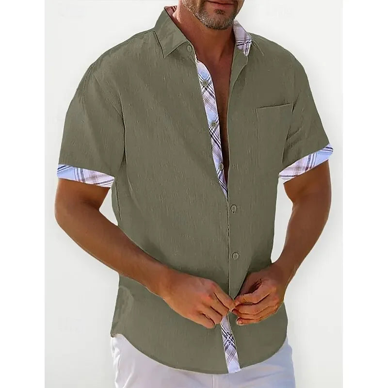 Solid Color Casual Shirt - Fashionable Street Style - Business Linen Material - Men's Short Sleeve Shirt