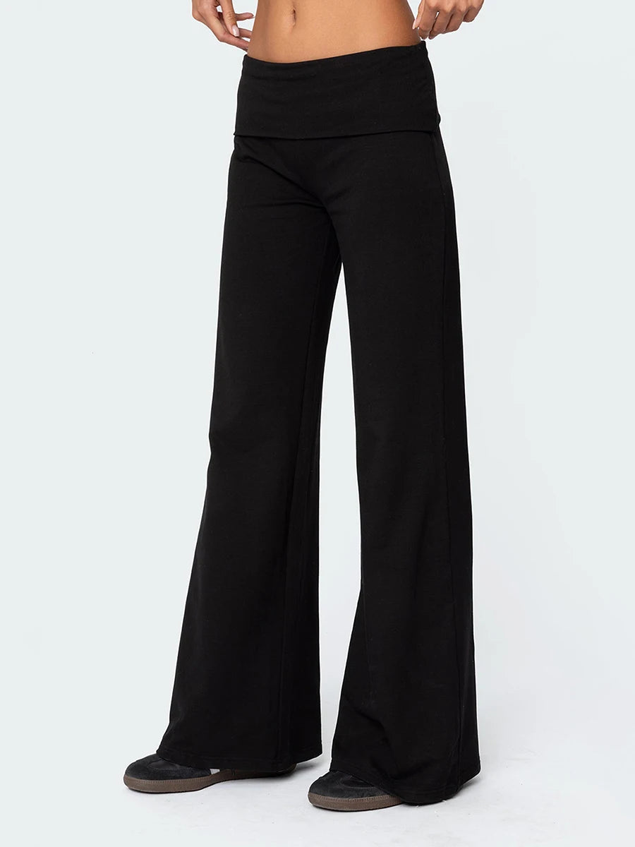 Casual Wide Leg Sweatpants Fold Over Low Rise Flare Yoga Lounge Pants
