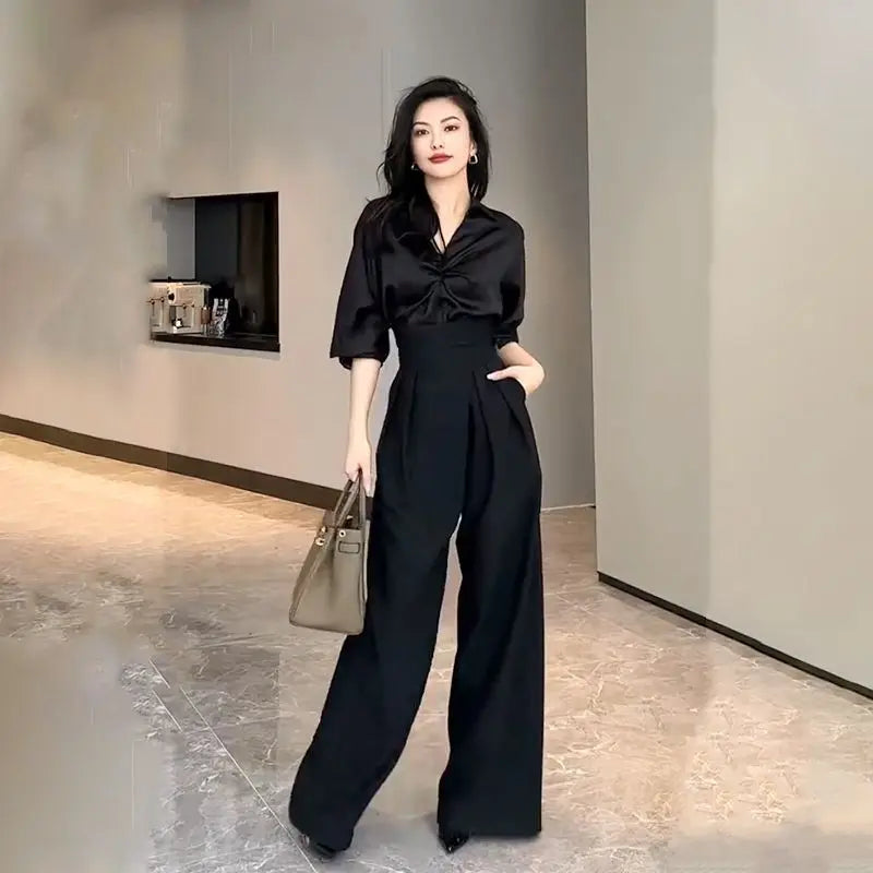 Wide-Leg Pants Women's Slimming Suit Pant Magic High Waist Loose Straight Casual Trousers