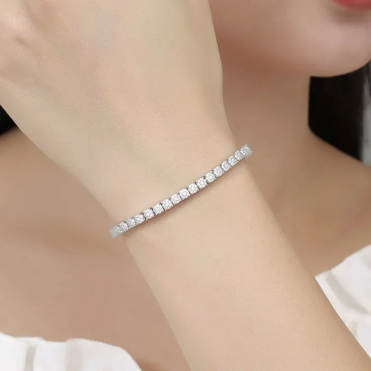 Silver Plated Jewelry 17CM 19CM 21CM Tennis Bracelet Zirconia Anniversary Gift Real Sterling Silver Bangle Bracelets women Plated Silver / 17cm / Clear Plated Silver / 19cm / Clear Plated Silver / 21cm / Clear Plated Silver / 17cm / Clear-Plated Silver / 19cm / Clear-Plated Silver / 21cm / Clear-