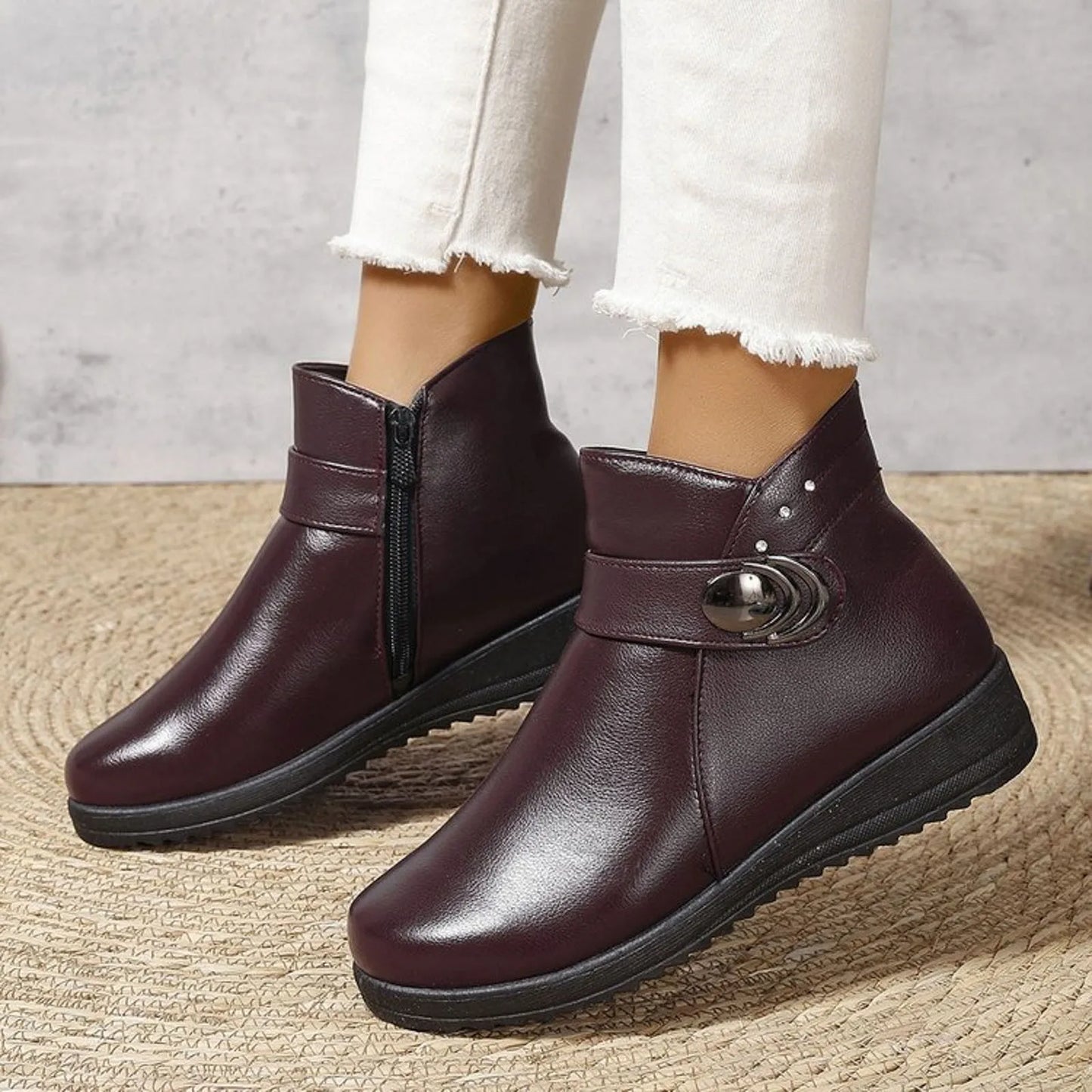 Square Heel Pu Boot Plus Size Comfortable Round Toe Ankle Boots Low Heel Brown / 36 / United States Brown / 37 / United States
