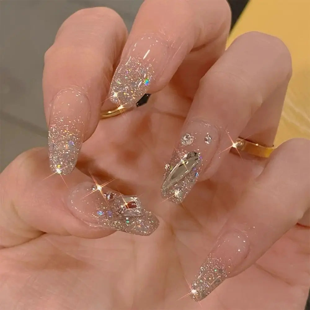 24pcs Gradient Fake Nails French Ballerina Nail Medium Coffin Press on Nails Tips AA6 AA5
