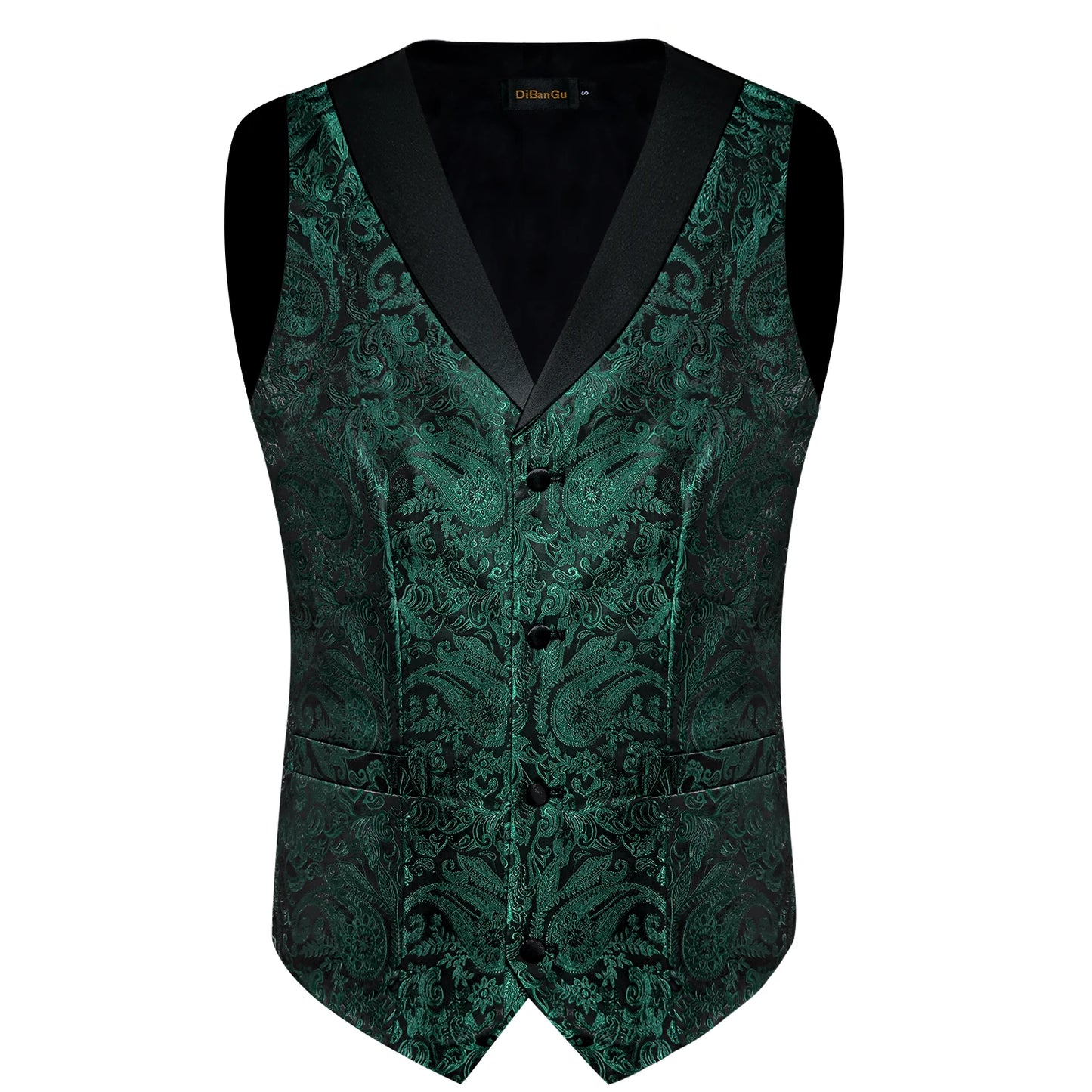 Men's Paisley Silk Suit Vest with Macthing Golden Paisley Neck Tie Handkerchief Cufflinks Wedding Prom Tuxedo Waistcoat