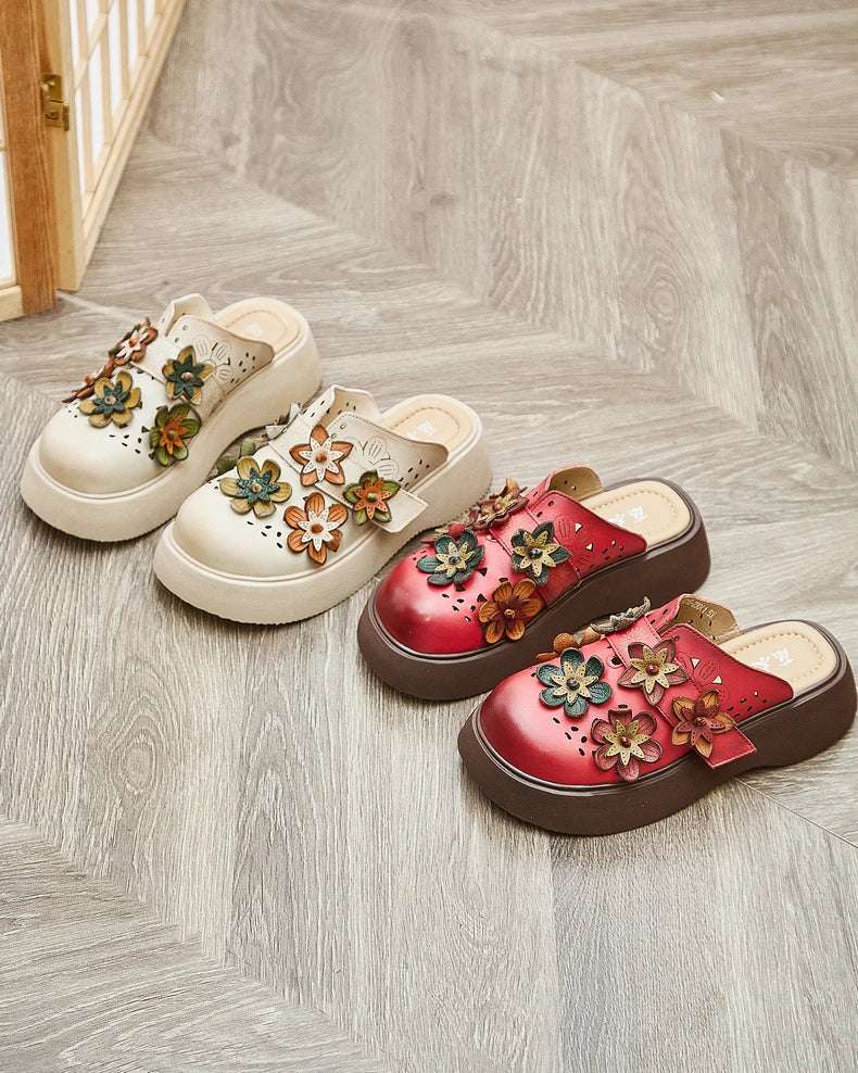 5cm Cow Genuine Leather Flats Comfy Shoes Platform Wedge Appliques Flower Hook Hollow Elthnic Women Slipper Mary Jane Rubber beige / 35 red / 40 red / 39 beige / 35-red / 40-red / 39-red / 38-red / 37-red / 36-red / 35-beige / 40-beige / 39-beige / 38-beige / 37-beige / 36-