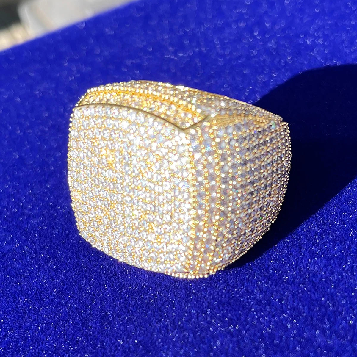 Bubble Letter Iced Out Ring for Men Real Gold Plated Prong Setting Copper CZ Stones