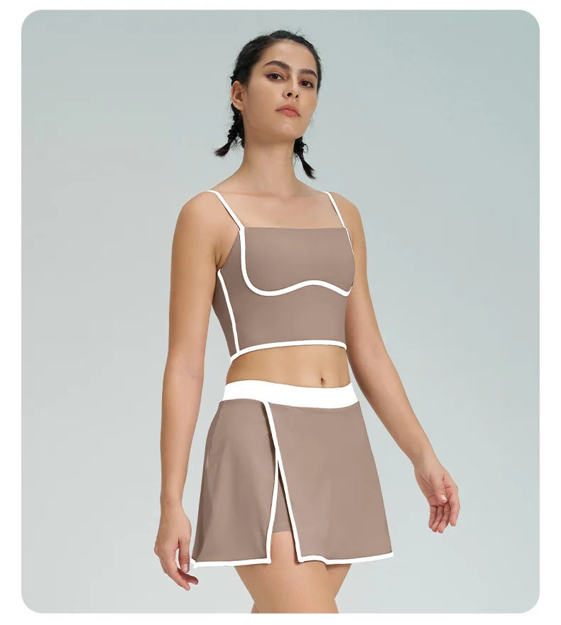 1/2PCS Yoga Set for Women Tennis Outfits Sports Bra Badminton Skirts Workout Sportswear Running Gym Wear Athletic Suits