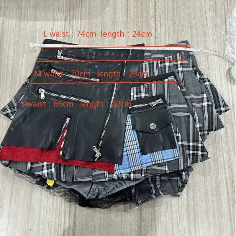 Women's Patchwork Plaid Design Pleated Mini Skirt High Waist A-line Skirt