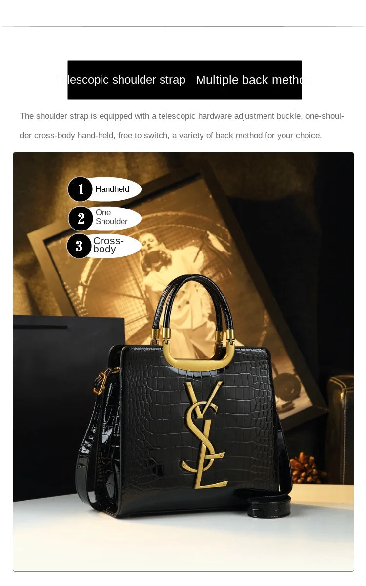 High-grade light luxury handbag Tote bag women's crocodile print single shoulder crossbody bag black Burgundy black-Burgundy-