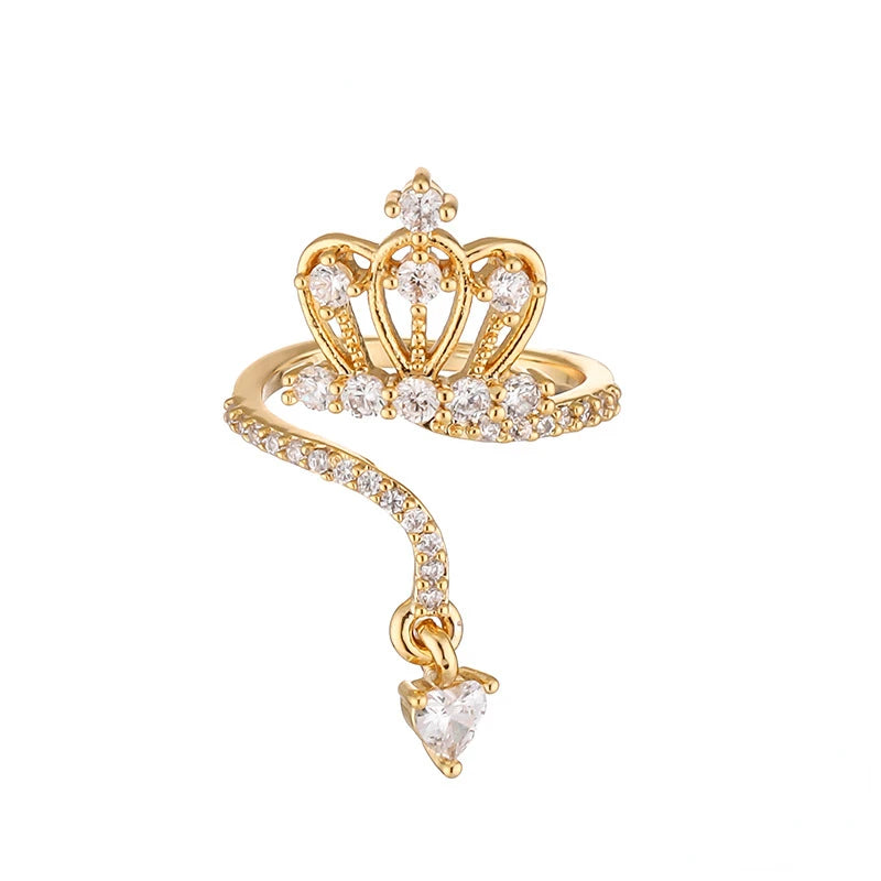 Dainty Crown Nail Rings for Women Full Zircon Fingernail Adjustable Tip Nail Cap Loop Ring Gold color-B United States