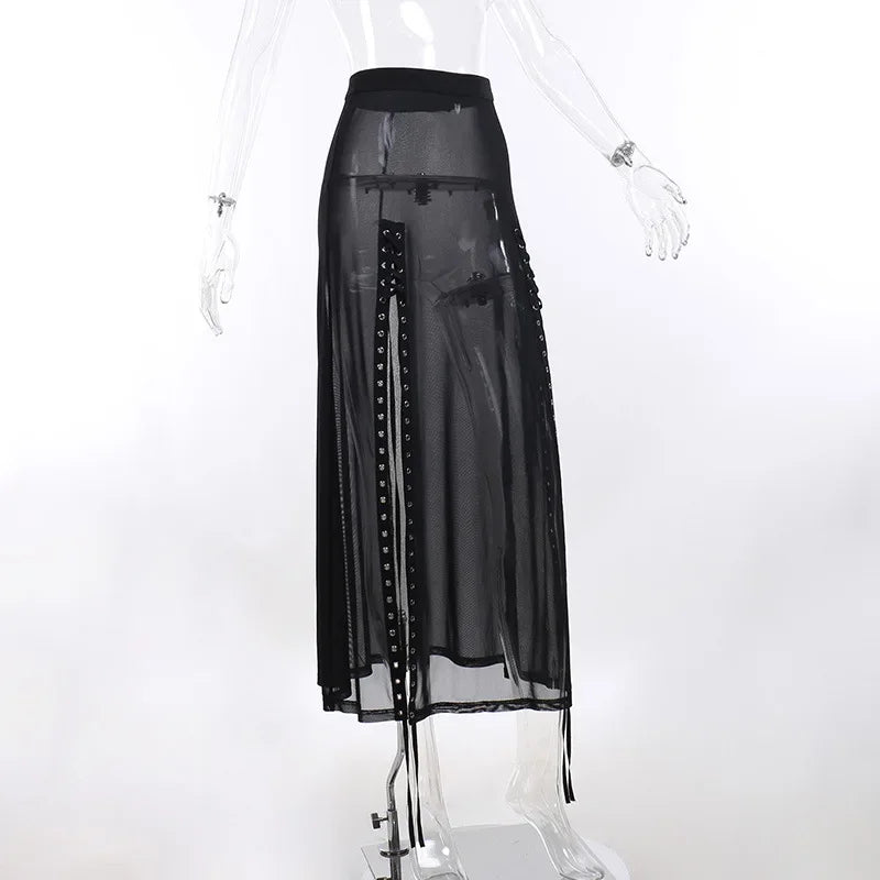 Harajuku Punk Black Hollow Out Skirt Goth Grunge Patchwork Eyelet Split Long 23101-22033 / S 23101-22033 / L 23101-22033 / XL 23101-22033 / S-23101-22033 / L-23101-22033 / XL-23101-22033 / M-