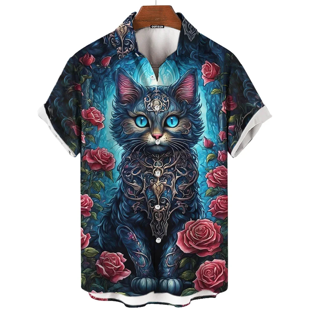 Day Of The Dead Shirt Skull Men's Shirts Skull Face 3d Print Short Sleeve Retro Loose