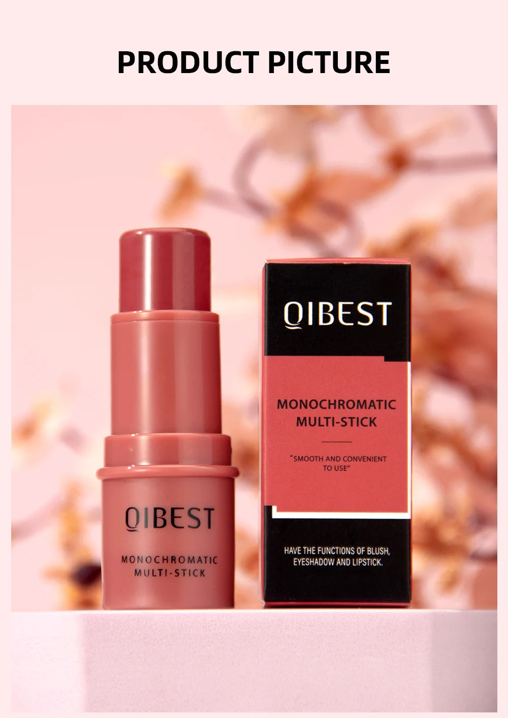 3-in-1 Cheek Blush Stick Lip Tinted Eyes Cheek Lips Brighten Cream Water-resistant Moisturizing Face Contouring Shadow Blusher
