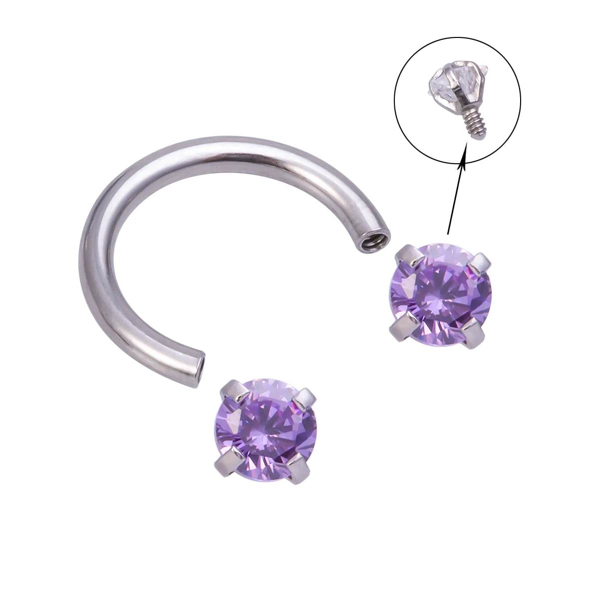 1pc Star Round Zircon Horseshoe Septum Piercing Nose Ring Hoop Eyebrow Lip Ring 8mm 16G - Fashionqueene.com