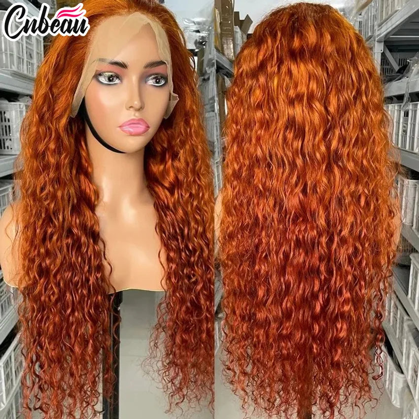 30 Inch Orange Ginger Deep Wave Human Hair Wig 13x4 13x6 HD Lace Curly Wave