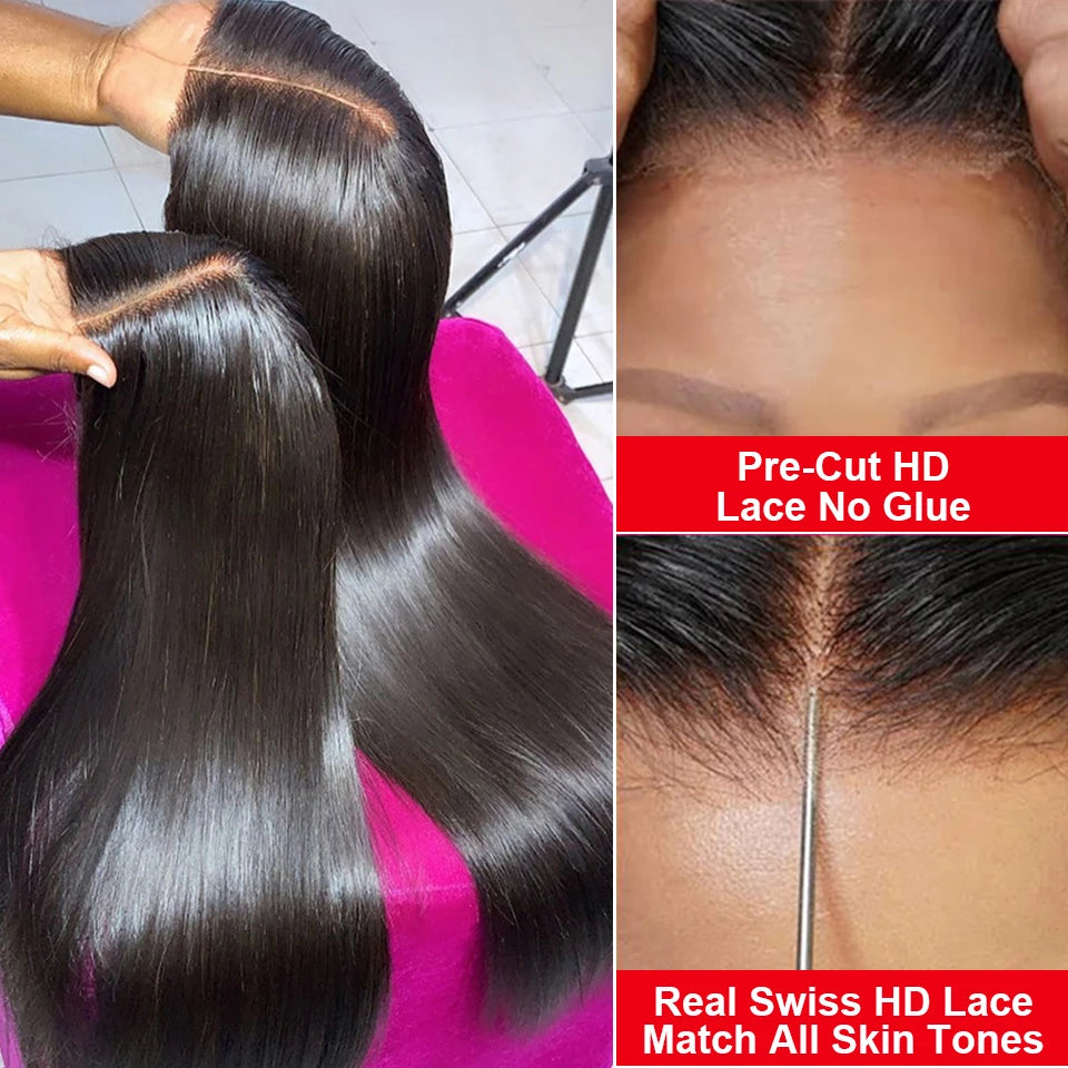 Pre Cut Glueless Wigs Human Hair Ready To Wear And Go Straight 13x6 HD Lace Frontal Wig Human Hair