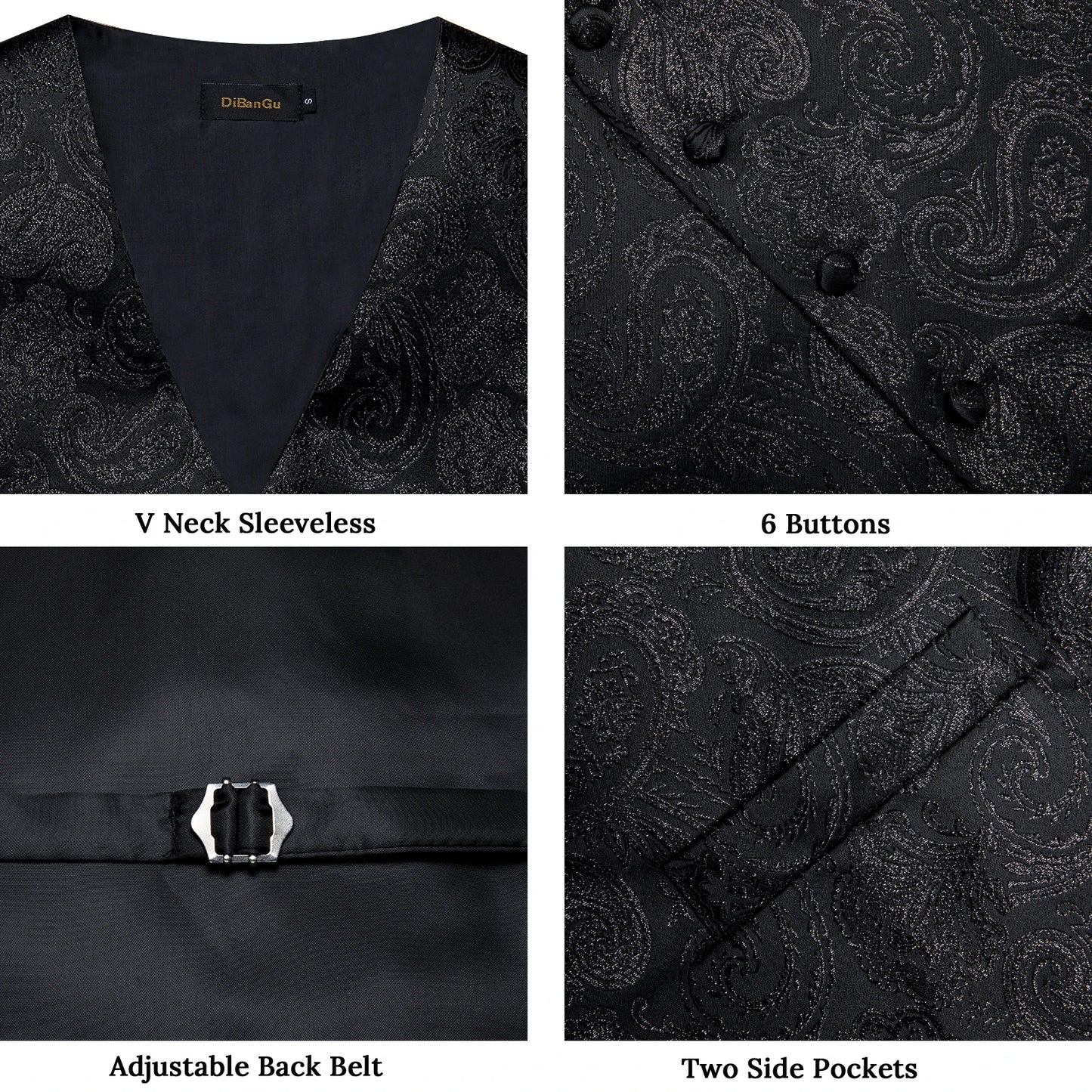 Luxury Paisley Men's Suit Vest Black Pink Red Wedding Prom Tuxedo Waistcoat Necktie Handkerchief Cufflink Sleeveless Jacket Vest