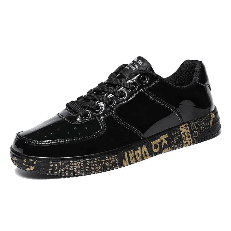 Brand Fashion Mirror Luxury Shoes for Men Women Glitter Leather Shoes Casual Men Golden