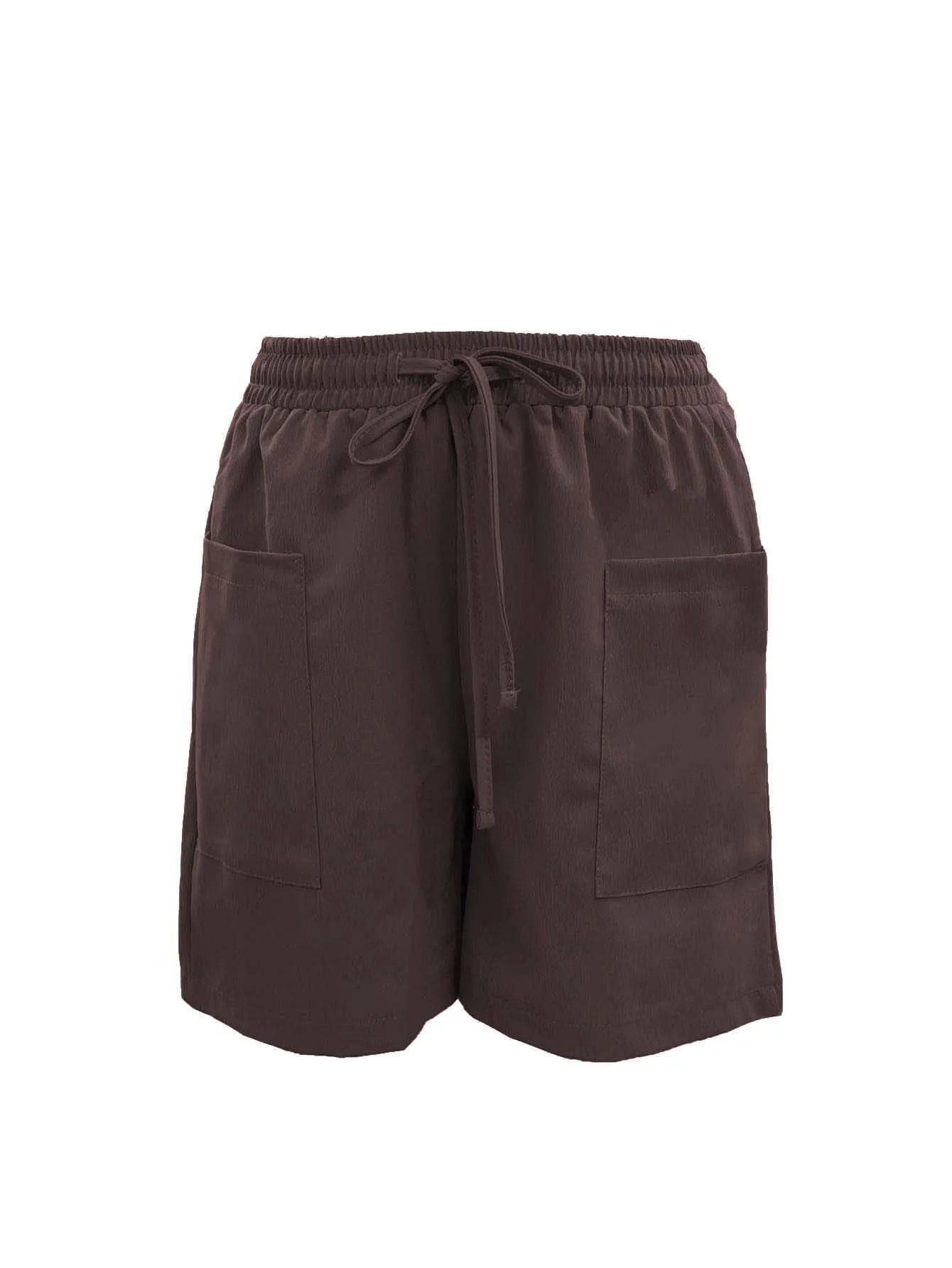 Summer New Women's Solid Color Pocket Loose High Waist Casual Fashion Quarter Shorts