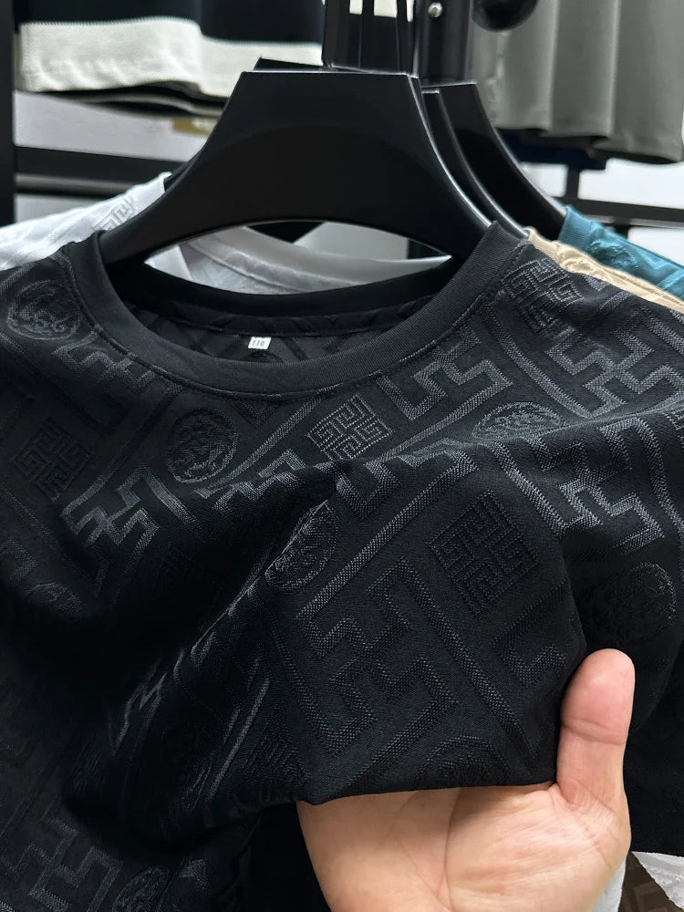 Silk Breathable Short Sleeve Men O-neck Top Cool Comfortable T-shirt