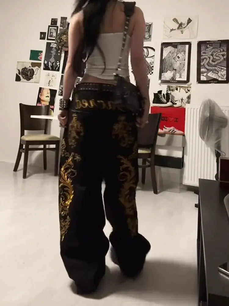 Dragon Print Straight Jeans Harajuku Hip Hop Y2k Pants Baggy Jeans