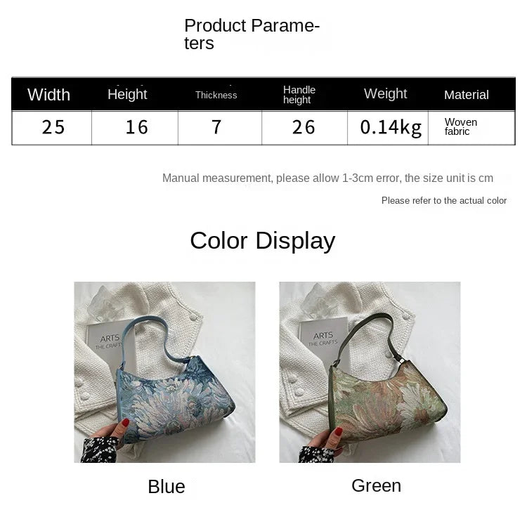 Women's Underarm Bags Autumn 2023 Trendy New Oil Painting Shoulder Bag Cute Simple Handbags and Purses Female Travel Small Totes