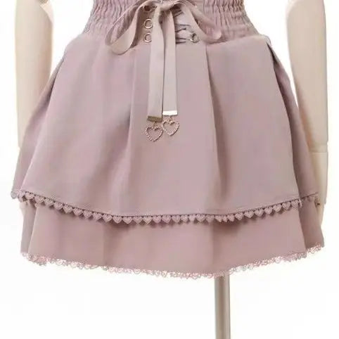 Mini Cake Skirts Womens Jupe Fairy Bandage Lolita High Waist Y2k Aesthetic Sweet Lace Gothic