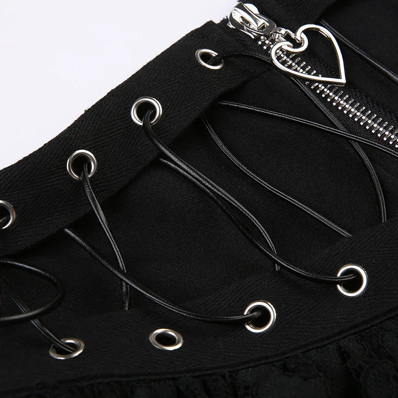 Women's Punk Vintage High Wasit Skirt Zipper Front Black Gothic Cosplay Mini Skirts