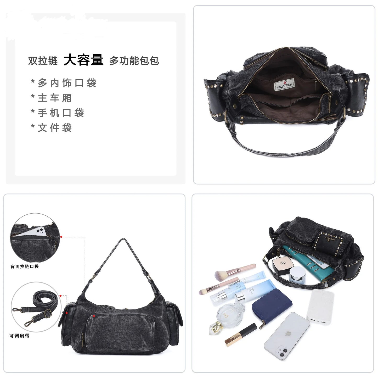 Women's Denim Bag Y2K Vintage Blue Jean Purse and Handbags Crossbody Wallet Large Capacity Baguette Bag Blue / 30cmx15cmx10cm Blue / 30cmx15cmx10cm-